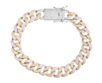 Premium Bling 925 Sterling Silver Bracelet - MIAMI CURB 12mm - Silver/Gold