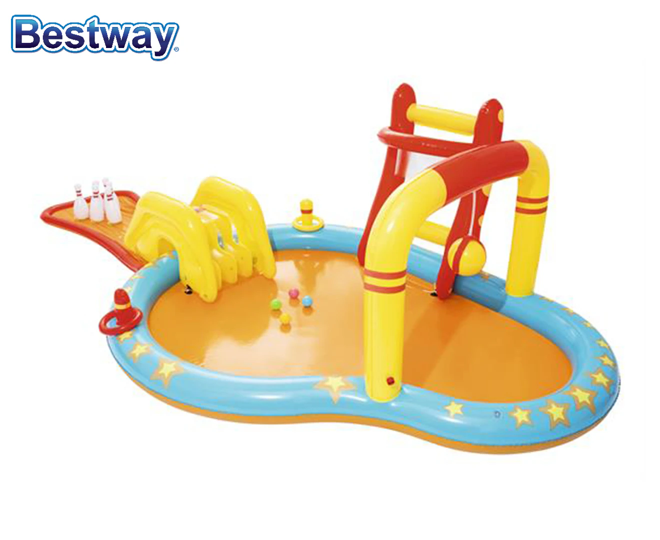 Bestway Kids Inflatable Play Pool Splash Slide Bowling Pins Basketball Stand