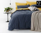 Park Avenue Queen Bed Cotton European Quilt Cover w/ 2x Pillowcases Set Blue