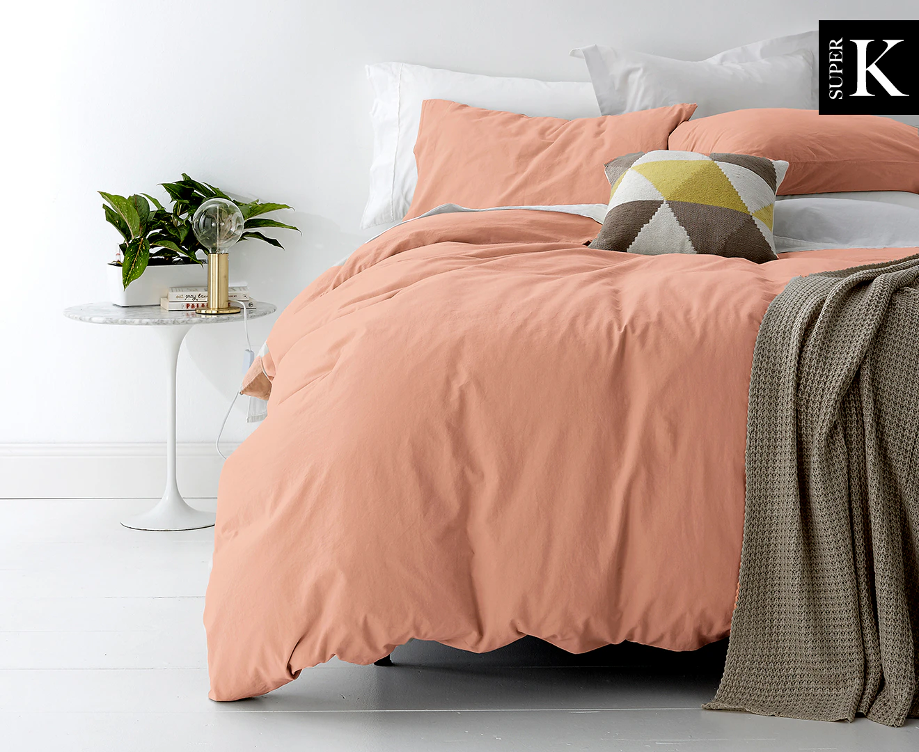 Park Avenue European Vintage Washed Super King Quilt Cover Set - Blush