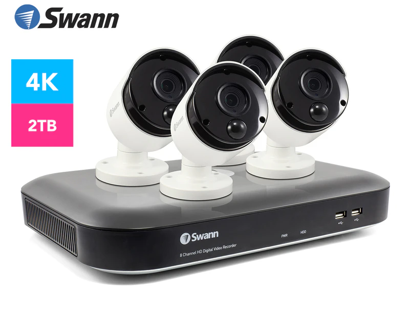 Swann DVR8-5580 8-Channel 4K Digital Video Recorder & 4 x PRO-4KMSB Bullet Cams