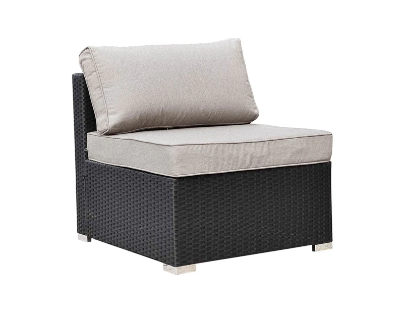 Black Outdoor Furniture 1PC Armless Sofa Modular Wicker Rattan Garden Lounge