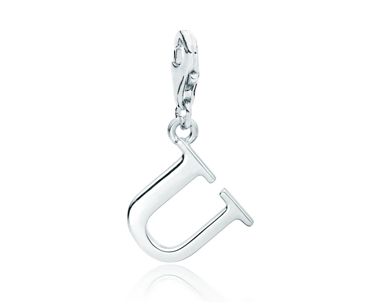 Letter U Initial Charm Rhodium Plated