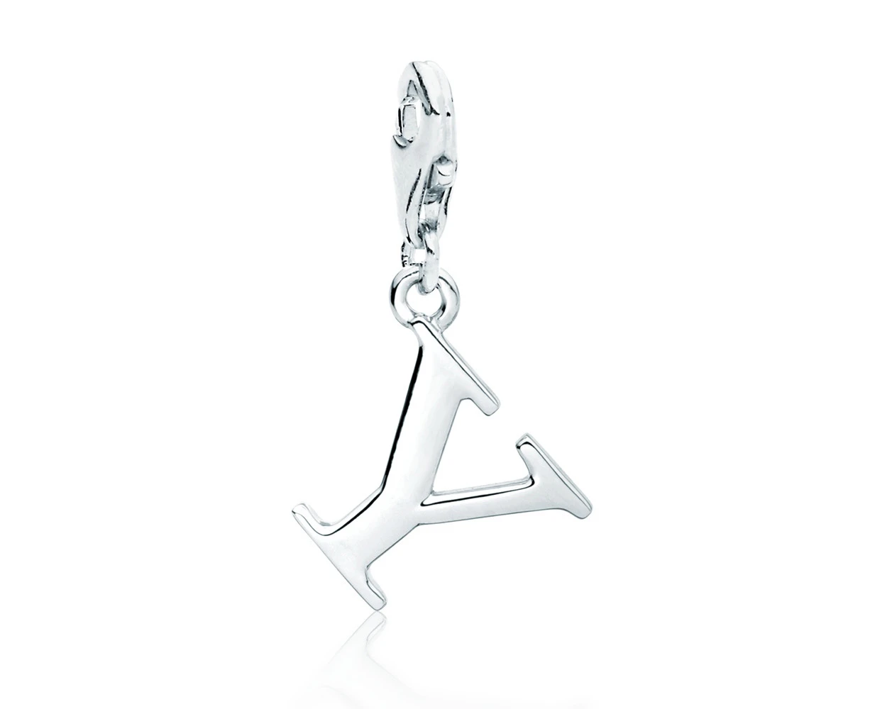 Letter Y Initial Charm Rhodium Plated