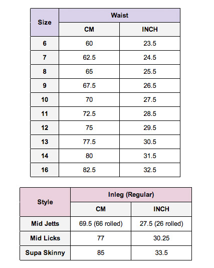 Riders By Lee Size Chart