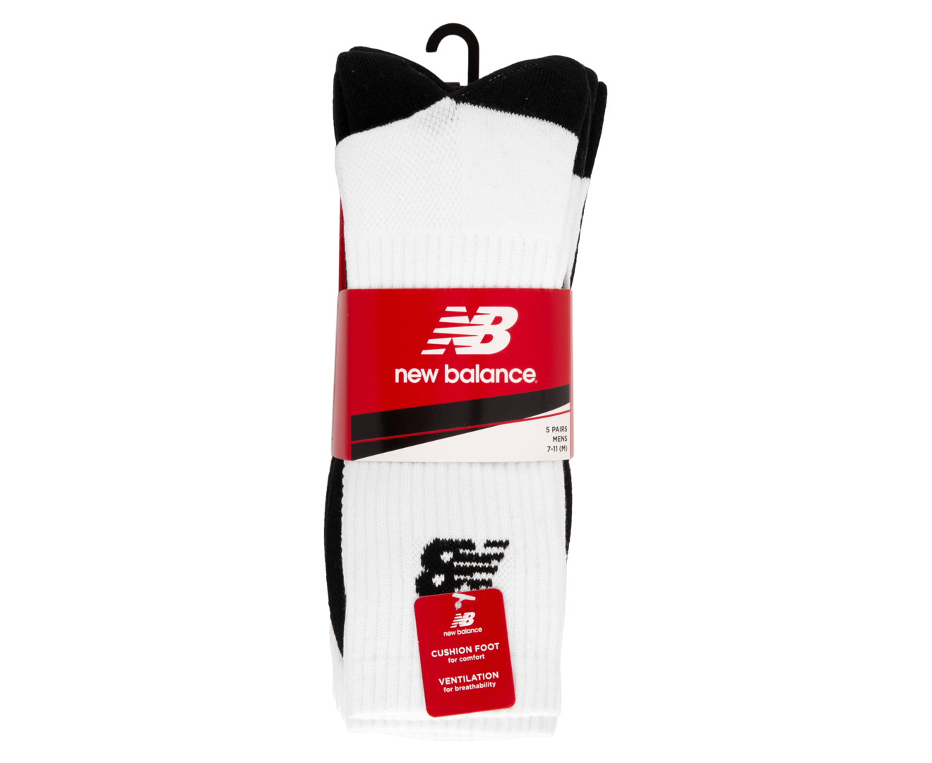 New Balance Men's US Size 7-11 Vanquish Crew Socks 5-Pack - Black/White ...