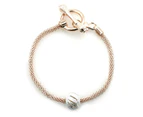 Georgiadis-Elegant Rose Gold Plated Snake Chain with Round Sandblasted Silver Beaded Round Toggle Bracelet
