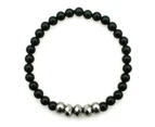 Georgiadis-Men's Gemstone Black Agate & Chrome Glass Stretchy Beaded Bracelet, Gift For Him, Fathers Day Gift, Boyfriend Gift, Mens Gift Idea