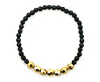 Georgiadis-Exquisite Gold & Black Agate Beaded Stretchy Bracelet