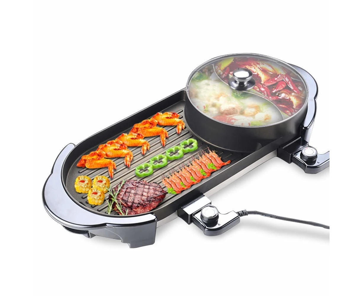 2 In 1 Electric Non-Stick Hotpot Bbq Teppanyaki Grill Plate & Hot Pot Set 2-8 Person