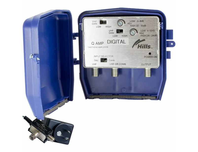 HILLS QAMP  UHF/VHF 'F' Type Masthead Amp Amplifier Mhqamp  Switchable Gains  UHF/VHF 'F' TYPE MASTHEAD AMP