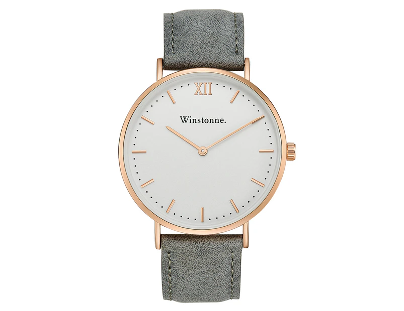 Winstonne Men's 40mm Asher In Rose Gold Leather Watch - Rose Gold/White/Grey