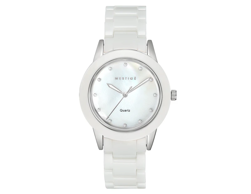 Mestige Women's 38mm The Sloane Ceramic Watch w/ Swarovski® Crystals - White