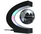 C Shape Levitation Floating Globe Rotating Magnetic World Map Colorful LED Lamp Gift Decoration  - Black
