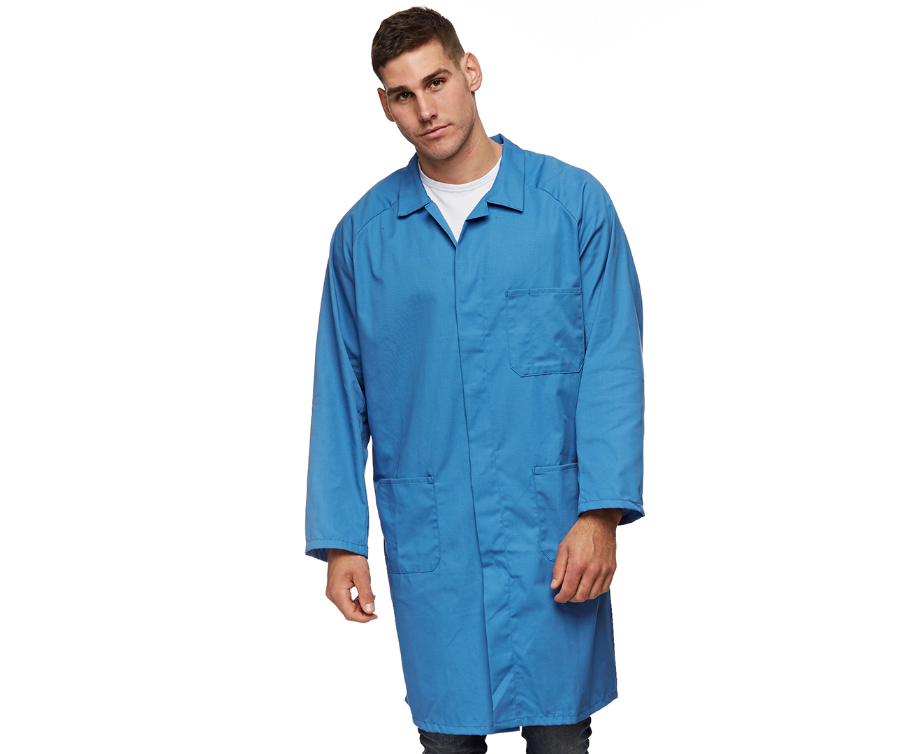 Hard Yakka Men's Poly Cotton Dustcoat - Blue Medit | Catch.com.au
