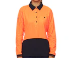 Hard Yakka Women's Koolgear Hi-Vis Long Sleeve Ventilated Polo - Orange/Dark Navy