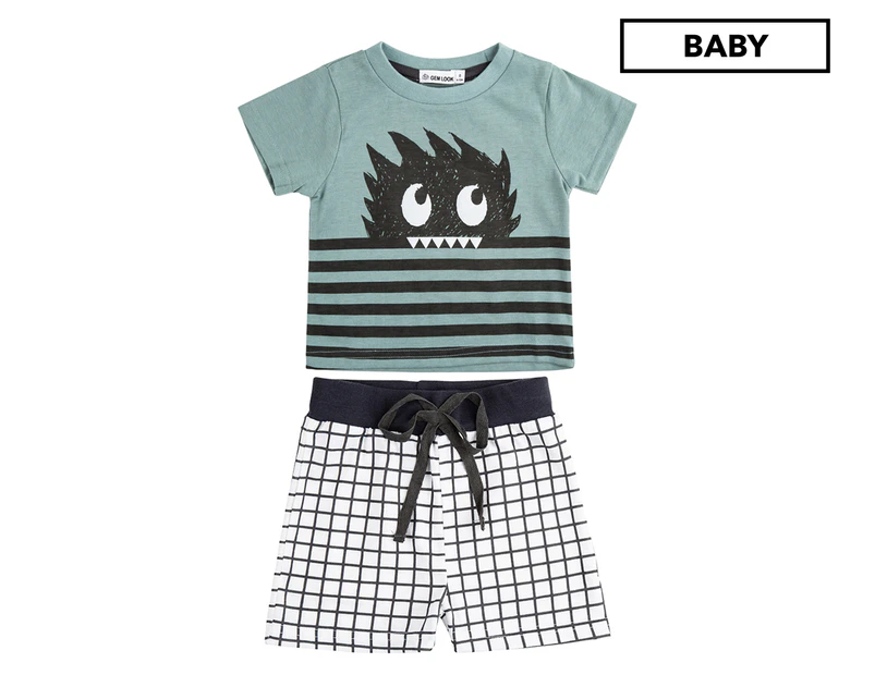 Gem Look Baby Monster Pyjama 2-Piece Set - Turkish Blue/Charcoal/White