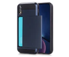 iPhone XR Case Card Holder Rugged Soft TPU Hard PC Hybrid Armour Shockproof Cover - Navy