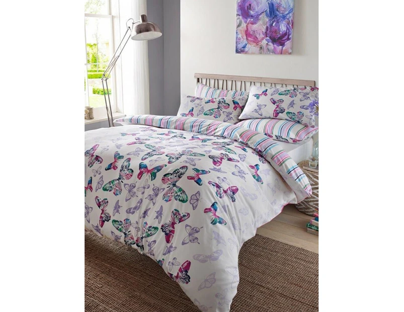 Watercolour Butterfly Double Duvet Cover and Pillowcase Set