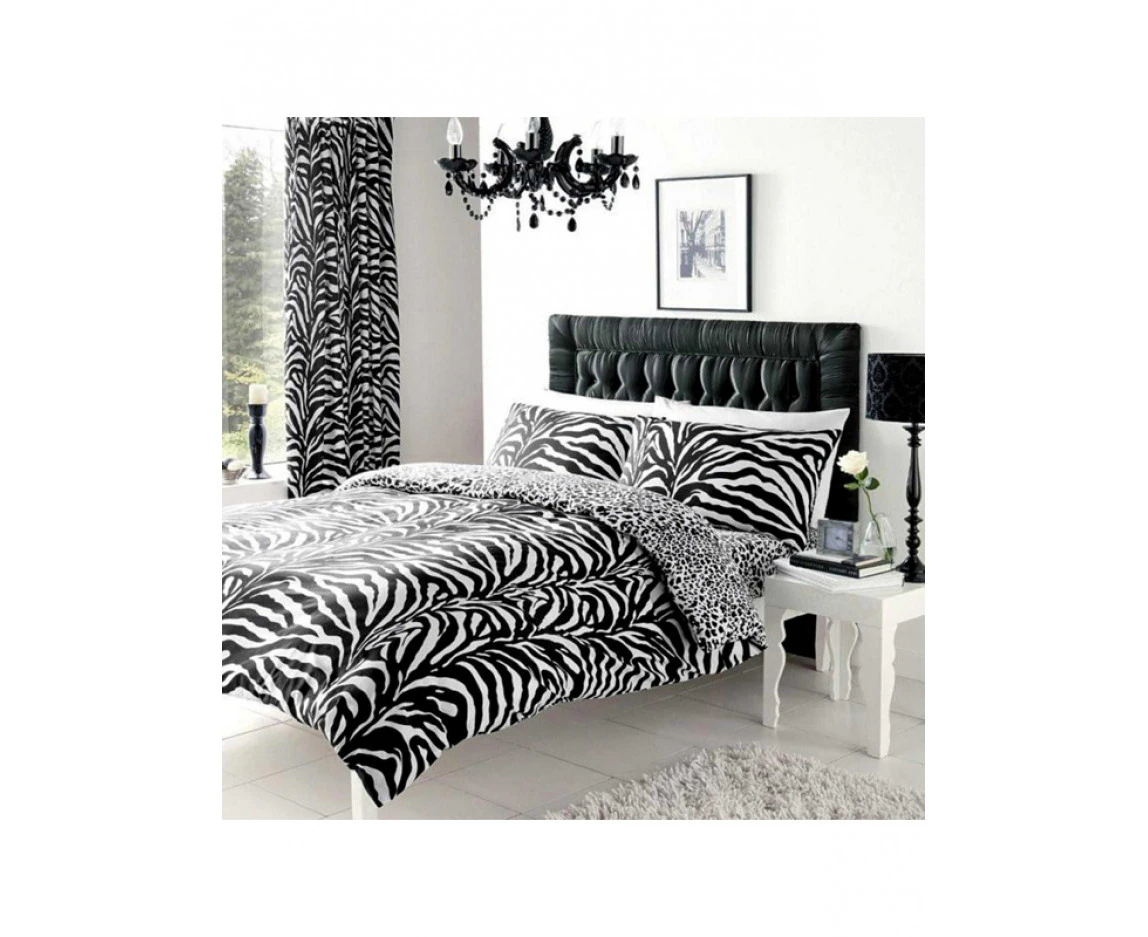 Zebra and Leopard Print King Size Reversible Duvet Cover Set