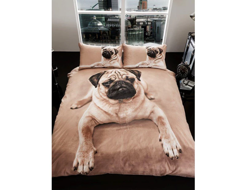 Pug Puppy King Size Duvet Cover and Pillowcase Set