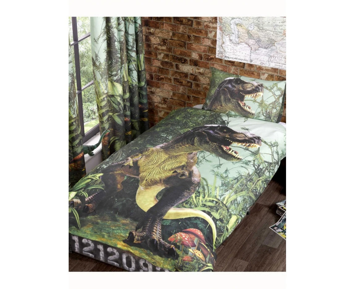 T-Rex Dinosaur Single Duvet Cover and Pillowcase Set