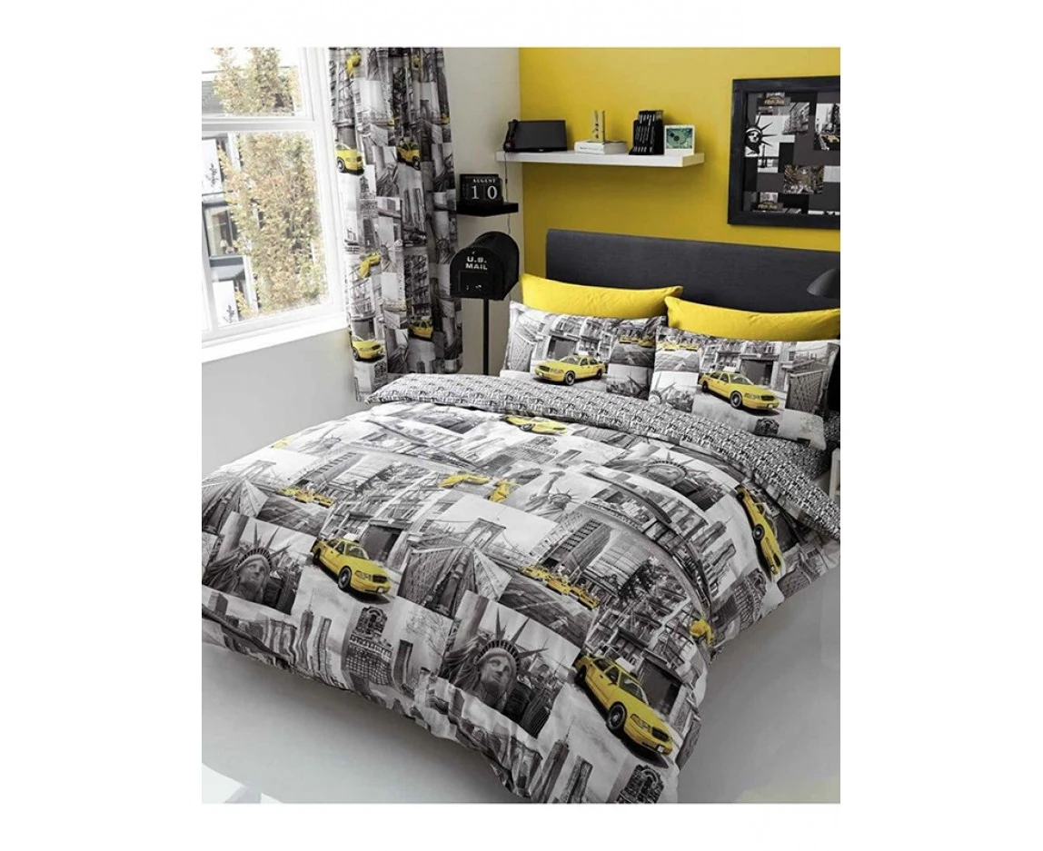 New York Patch Double Duvet Cover and Pillowcase Set