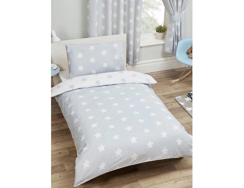 Grey and White Stars Double Duvet Cover and Pillowcase Set