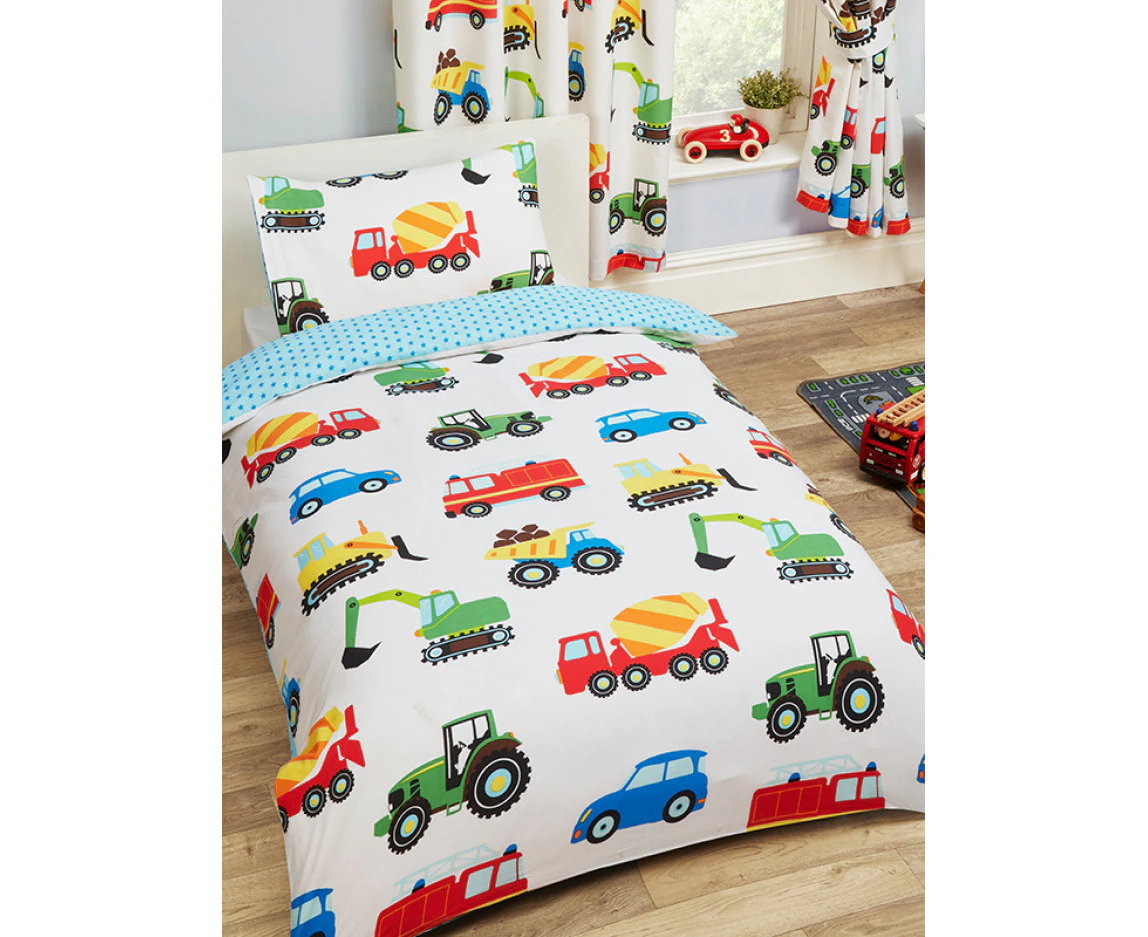 Trucks and Transport Single Duvet Cover and Pillowcase Set