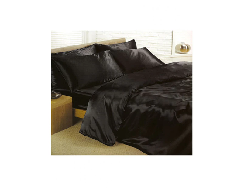 Black Satin Duvet Cover, Fitted Sheet and Pillowcases Bedding Set