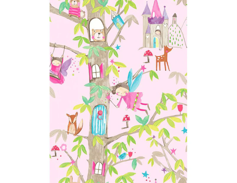 Woodland Fairies Glitter Wallpaper Pink Arthouse 667000