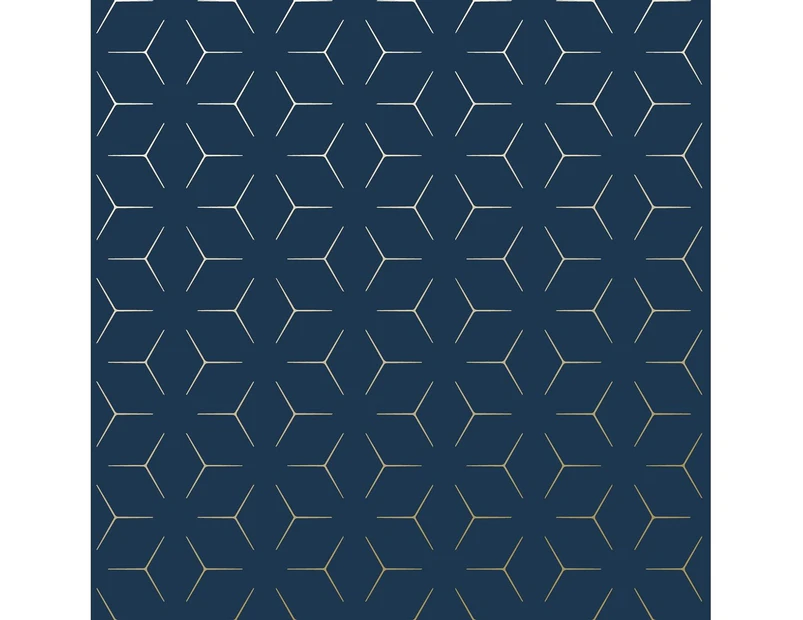 Metro Illusion Geometric Wallpaper - Navy Blue and Gold - WOW005 |  .au
