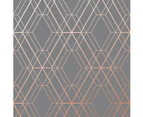 Metro Diamond Geometric Wallpaper - Charcoal and Copper - WOW002