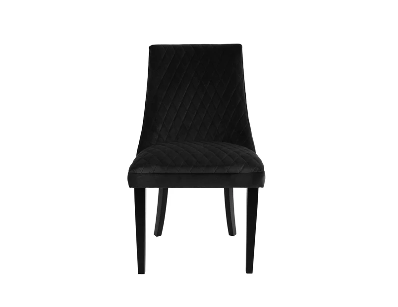 Regent Velvet Dining Chair (set of two) - Black - Black Wood Leg