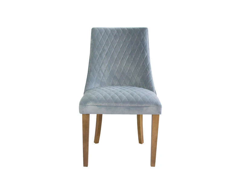 Regent Velvet Dining Chair (set of two) - Blue Grey - Natural Wood Leg