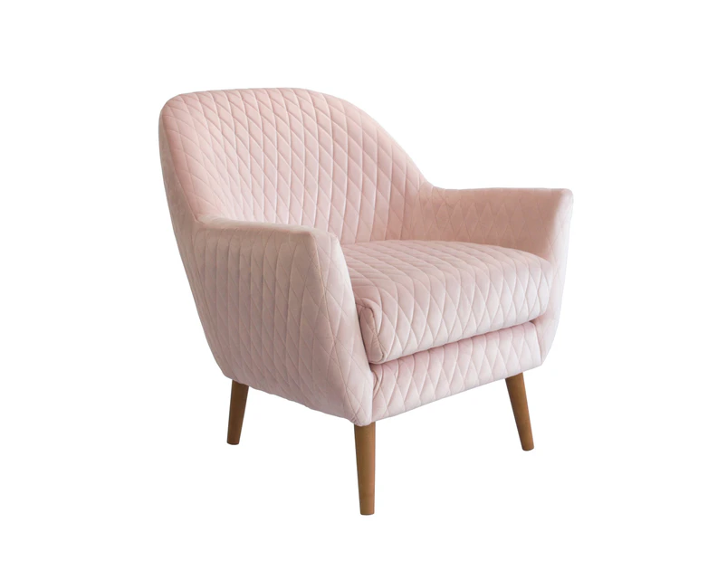 Augusta Velvet  Armchair - Pink - Natural Wood Leg