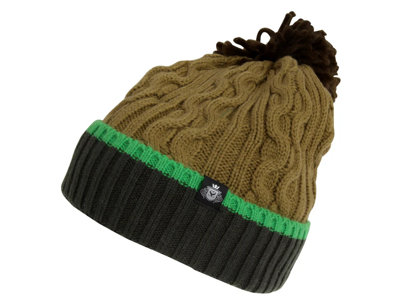 Skats Mens Knitted Bobble Winter Hat (Forest Green/Khaki) - HA596
