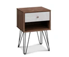 Bedside Table with Drawer - White & Walnut
