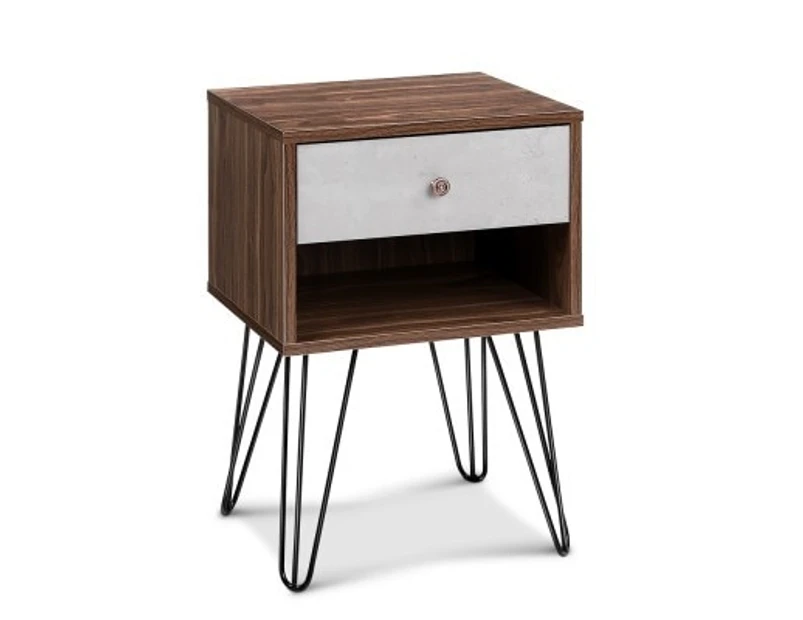 Bedside Table with Drawer - White & Walnut