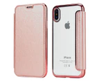 iPhone X Case Card Slot Leather Wallet TPU Cover Shockproof - Rose-Gold