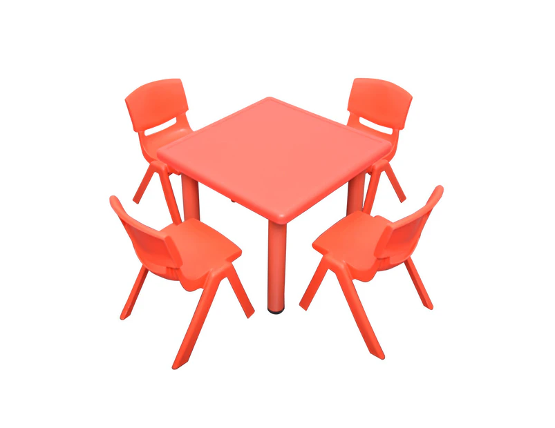 60x60cm Square Red Kid's Table and 4 Red Chairs