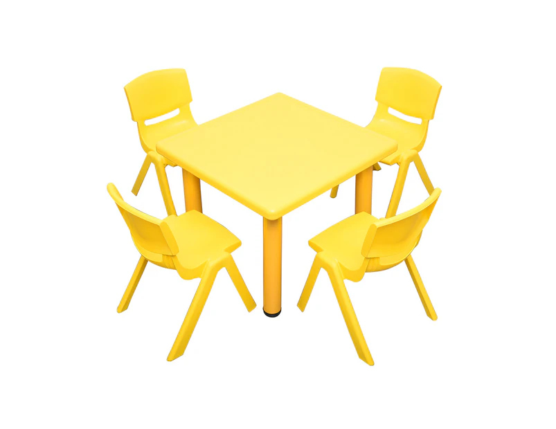 60x60cm Square Yellow Kid's Table and 4 Yellow Chairs