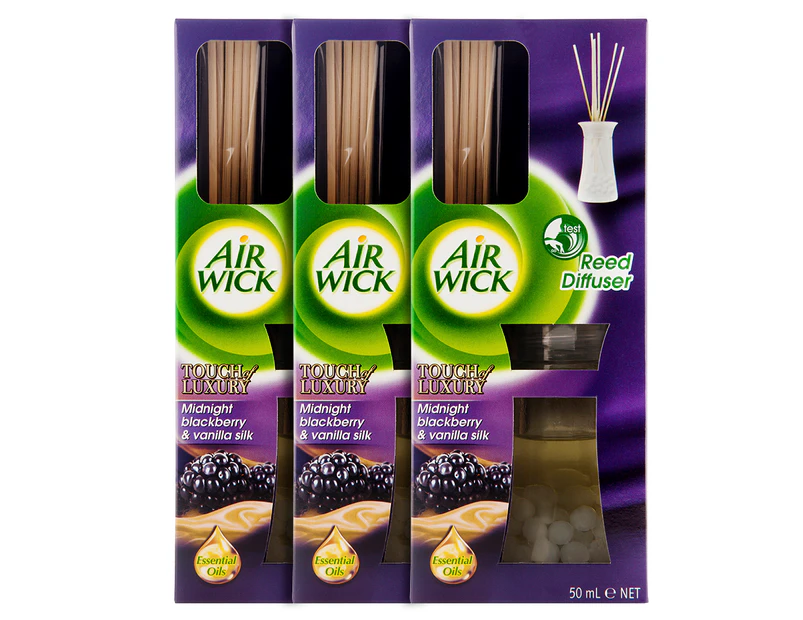 3 x Air Wick Reed Oil Diffuser 50mL - Midnight Blackberry & Vanilla Silk