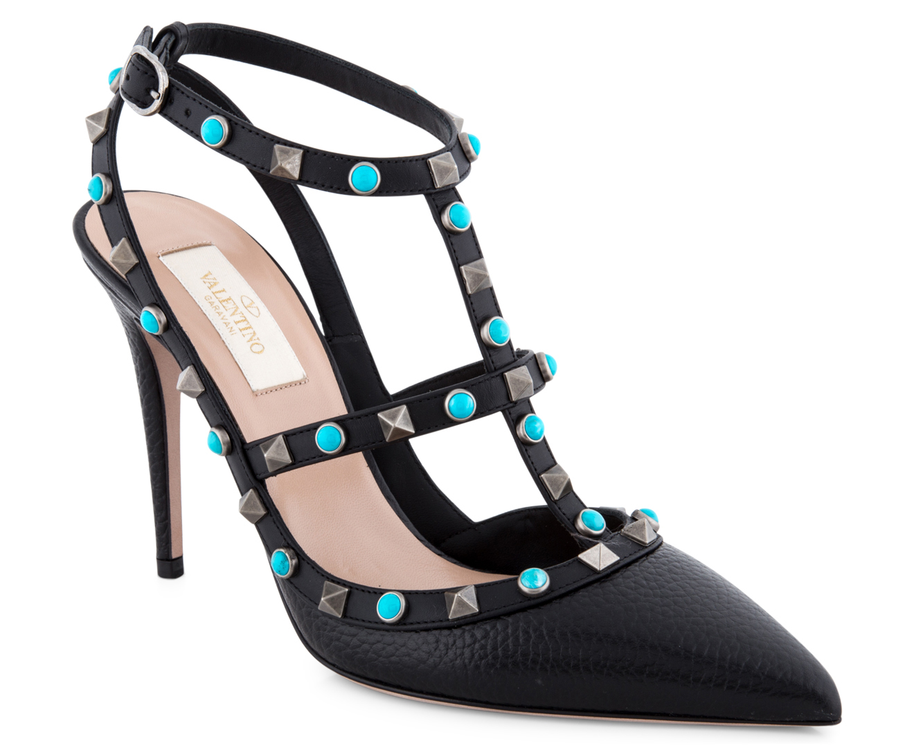 Valentino Women's Rockstud Ankle Strap Stilettos - Black/Turquoise ...