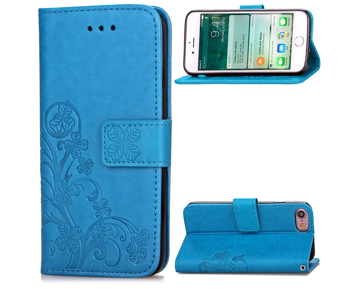 iPhone 8 / 7 Wallet Case Flip PU Leather Stand Cover - Sky-Blue