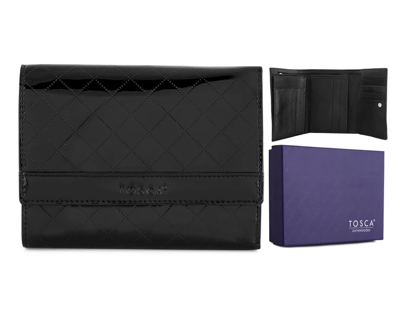 Tosca Patent Quilted Medium Leather Wallet - Black