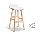 Marcos Set of 2 PU Leather and Wood Bar Stool - White- Free Shipping
