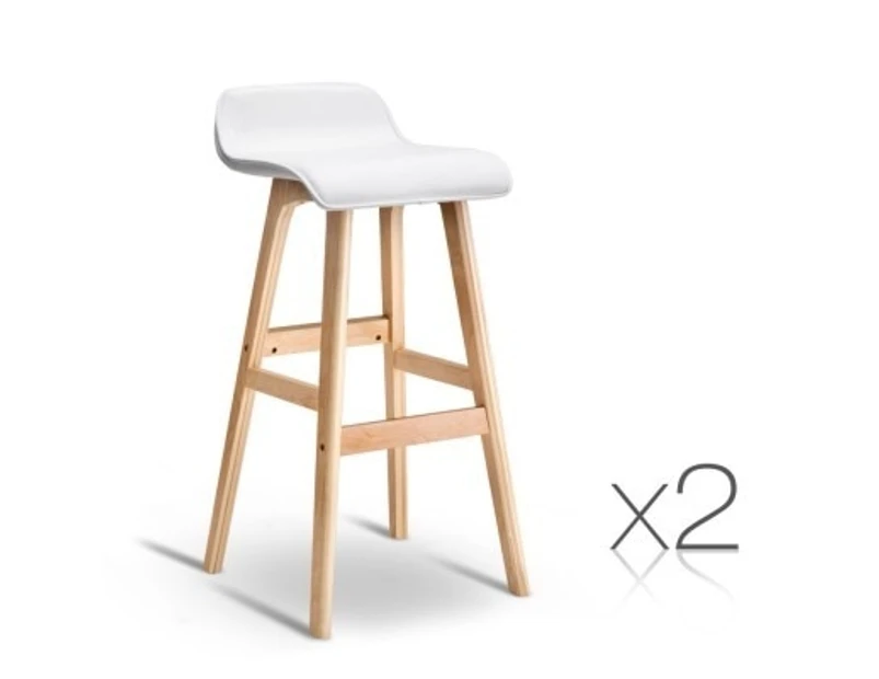 Marcos Set of 2 PU Leather and Wood Bar Stool - White- Free Shipping
