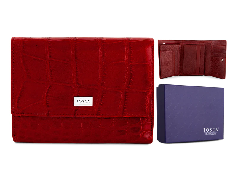 Tosca Croc-Look Medium Leather Wallet - Red
