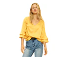 MINKPINK Women's Atmosphere Frill Sleeve Top - Yellow 